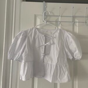 White bow-tie blouse top